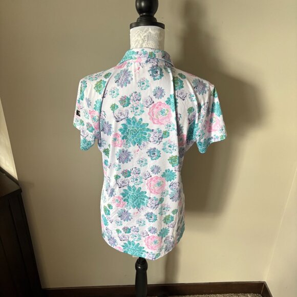 Waggle Women’s Succulent Print Golf Polk Shirt Size Large Short Sleeves - Picture 3 of 5